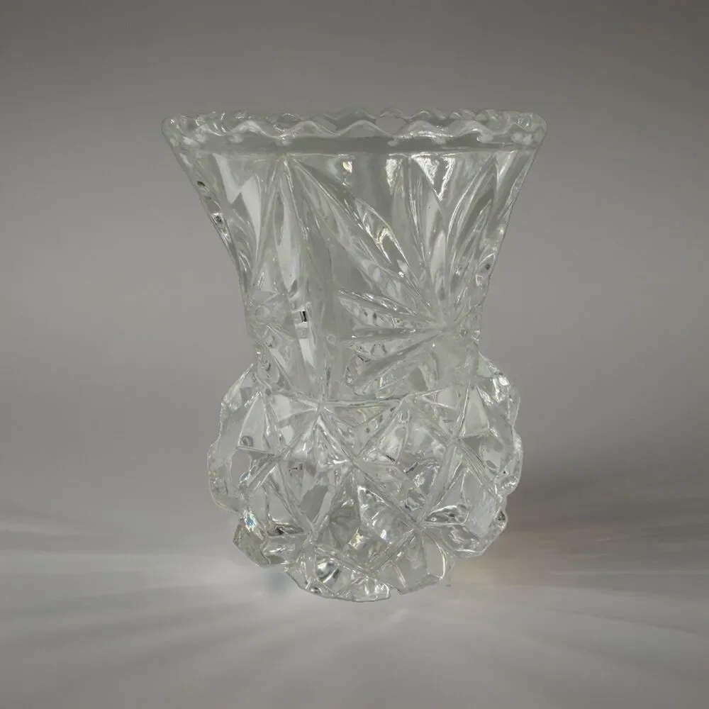 Vintage Cut Crystal Toothpick Matchstick Holder Mini Bud Vase Sawtooth Rim
